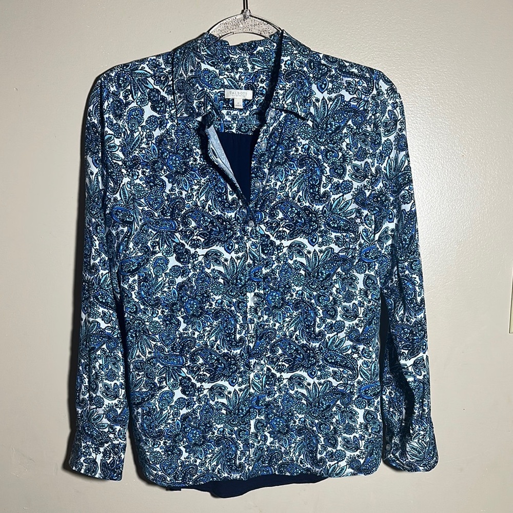 Talbots Blue White Paisley Button-Up Shirt | P‎